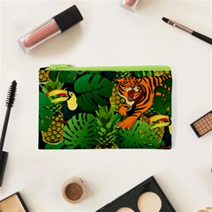 Tropical Pelican Tiger Jungle Black Cosmetic Bag (xs) by snowwhitegirl