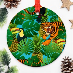 Tropical Pelican Tiger Jungle Blue Ornament (round) by snowwhitegirl