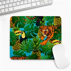 Tropical Pelican Tiger Jungle Blue Large Mousepads by snowwhitegirl