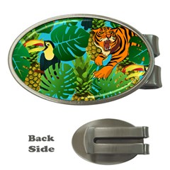 Tropical Pelican Tiger Jungle Blue Money Clips (oval)  by snowwhitegirl