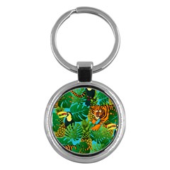 Tropical Pelican Tiger Jungle Blue Key Chains (round)  by snowwhitegirl