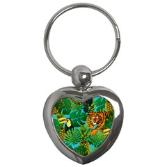 Tropical Pelican Tiger Jungle Blue Key Chains (heart)  by snowwhitegirl