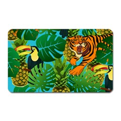 Tropical Pelican Tiger Jungle Blue Magnet (rectangular) by snowwhitegirl