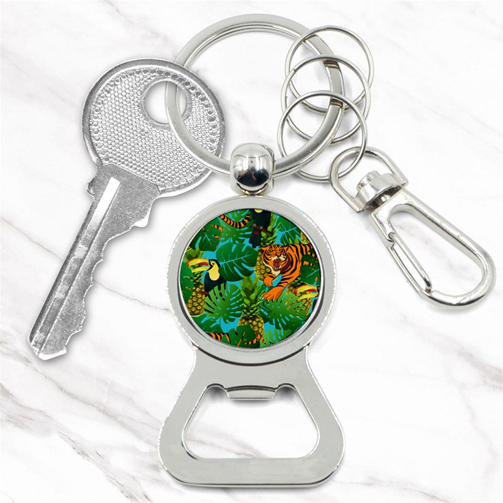 Tropical Pelican Tiger Jungle Blue Bottle Opener Key Chains