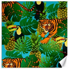 Tropical Pelican Tiger Jungle Blue Canvas 12  X 12  by snowwhitegirl