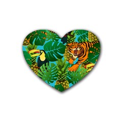 Tropical Pelican Tiger Jungle Blue Heart Coaster (4 Pack)  by snowwhitegirl