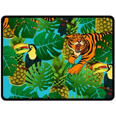 Tropical Pelican Tiger Jungle Blue Fleece Blanket (large)  by snowwhitegirl