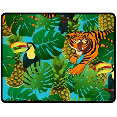 Tropical Pelican Tiger Jungle Blue Fleece Blanket (medium)  by snowwhitegirl