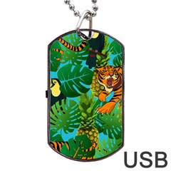 Tropical Pelican Tiger Jungle Blue Dog Tag Usb Flash (two Sides) by snowwhitegirl