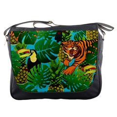 Tropical Pelican Tiger Jungle Blue Messenger Bag by snowwhitegirl