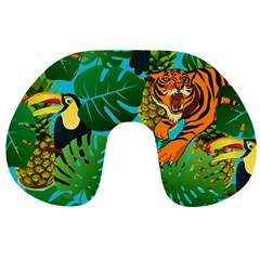 Tropical Pelican Tiger Jungle Blue Travel Neck Pillows by snowwhitegirl