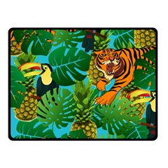 Tropical Pelican Tiger Jungle Blue Double Sided Fleece Blanket (small)  by snowwhitegirl