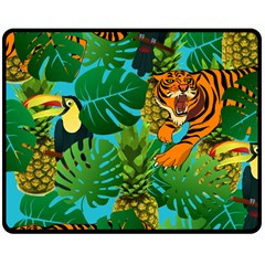 Tropical Pelican Tiger Jungle Blue Double Sided Fleece Blanket (medium)  by snowwhitegirl