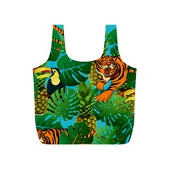 Tropical Pelican Tiger Jungle Blue Full Print Recycle Bag (s) by snowwhitegirl