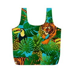 Tropical Pelican Tiger Jungle Blue Full Print Recycle Bag (m) by snowwhitegirl