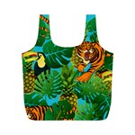 Tropical Pelican Tiger Jungle Blue Full Print Recycle Bag (M) Front