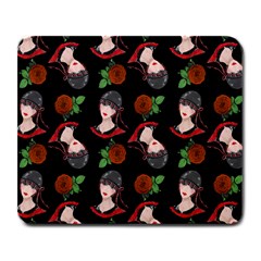 Vintage Flapper Woman Black Large Mousepads by snowwhitegirl