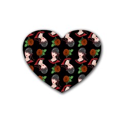 Vintage Flapper Woman Black Rubber Coaster (heart)  by snowwhitegirl