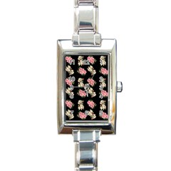 Retro Dog Floral Pattern Rectangle Italian Charm Watch