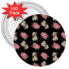 Retro Dog Floral Pattern 3  Buttons (100 Pack)  by snowwhitegirl