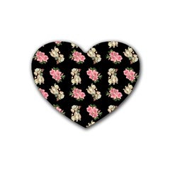 Retro Dog Floral Pattern Heart Coaster (4 Pack)  by snowwhitegirl