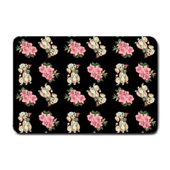 Retro Dog Floral Pattern Small Doormat  by snowwhitegirl