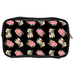 Retro Dog Floral Pattern Toiletries Bag (one Side) by snowwhitegirl