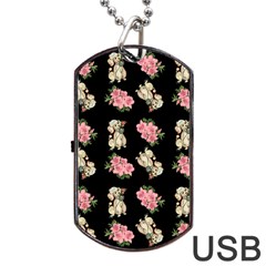 Retro Dog Floral Pattern Dog Tag Usb Flash (two Sides) by snowwhitegirl