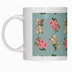 Retro Dog Floral Pattern Blue White Mugs by snowwhitegirl