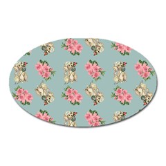 Retro Dog Floral Pattern Blue Oval Magnet by snowwhitegirl