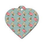 Retro Dog Floral Pattern Blue Dog Tag Heart (Two Sides) Front