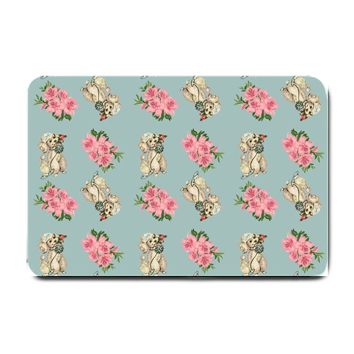 Retro Dog Floral Pattern Blue Small Doormat 