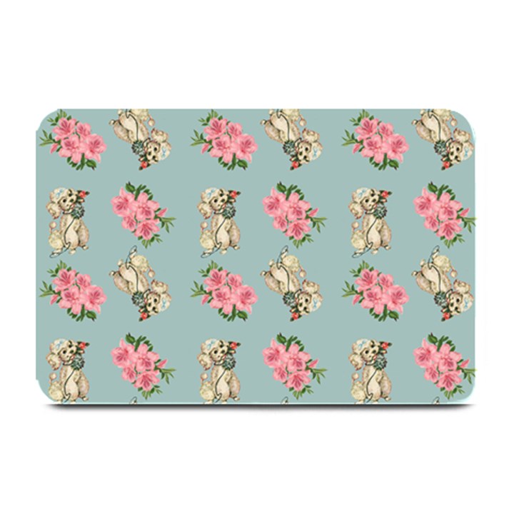 Retro Dog Floral Pattern Blue Plate Mats