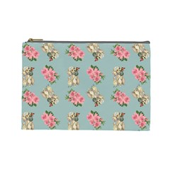 Retro Dog Floral Pattern Blue Cosmetic Bag (large) by snowwhitegirl