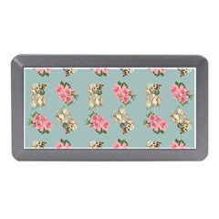 Retro Dog Floral Pattern Blue Memory Card Reader (mini) by snowwhitegirl