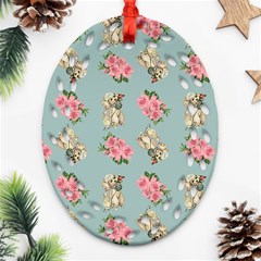 Retro Dog Floral Pattern Blue Ornament (oval Filigree) by snowwhitegirl