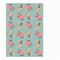 Retro Dog Floral Pattern Blue Small Garden Flag (two Sides) by snowwhitegirl