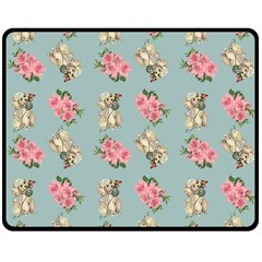 Retro Dog Floral Pattern Blue Double Sided Fleece Blanket (medium)  by snowwhitegirl