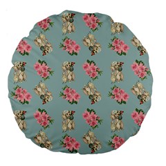 Retro Dog Floral Pattern Blue Large 18  Premium Flano Round Cushions by snowwhitegirl