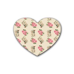 Retro Dog Floral Pattern Ecru Heart Coaster (4 Pack)  by snowwhitegirl