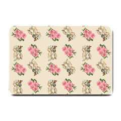 Retro Dog Floral Pattern Ecru Small Doormat  by snowwhitegirl