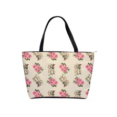 Retro Dog Floral Pattern Ecru Classic Shoulder Handbag by snowwhitegirl