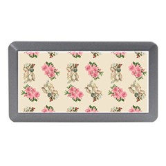 Retro Dog Floral Pattern Ecru Memory Card Reader (mini) by snowwhitegirl