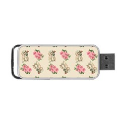 Retro Dog Floral Pattern Ecru Portable Usb Flash (two Sides) by snowwhitegirl