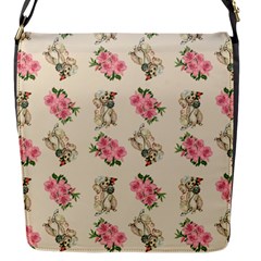 Retro Dog Floral Pattern Ecru Flap Closure Messenger Bag (s) by snowwhitegirl