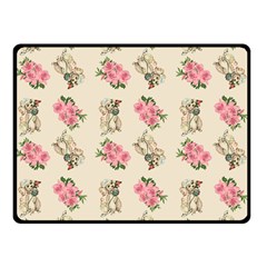 Retro Dog Floral Pattern Ecru Double Sided Fleece Blanket (small)  by snowwhitegirl