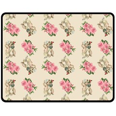 Retro Dog Floral Pattern Ecru Double Sided Fleece Blanket (medium)  by snowwhitegirl