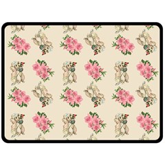 Retro Dog Floral Pattern Ecru Double Sided Fleece Blanket (large)  by snowwhitegirl