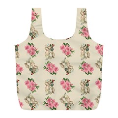 Retro Dog Floral Pattern Ecru Full Print Recycle Bag (l)