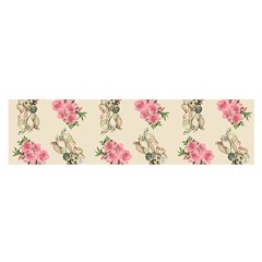 Retro Dog Floral Pattern Ecru Satin Scarf (oblong) by snowwhitegirl